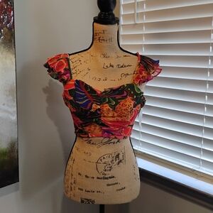 SHEIN Vibrant Multicolor Ruffle Crop Top